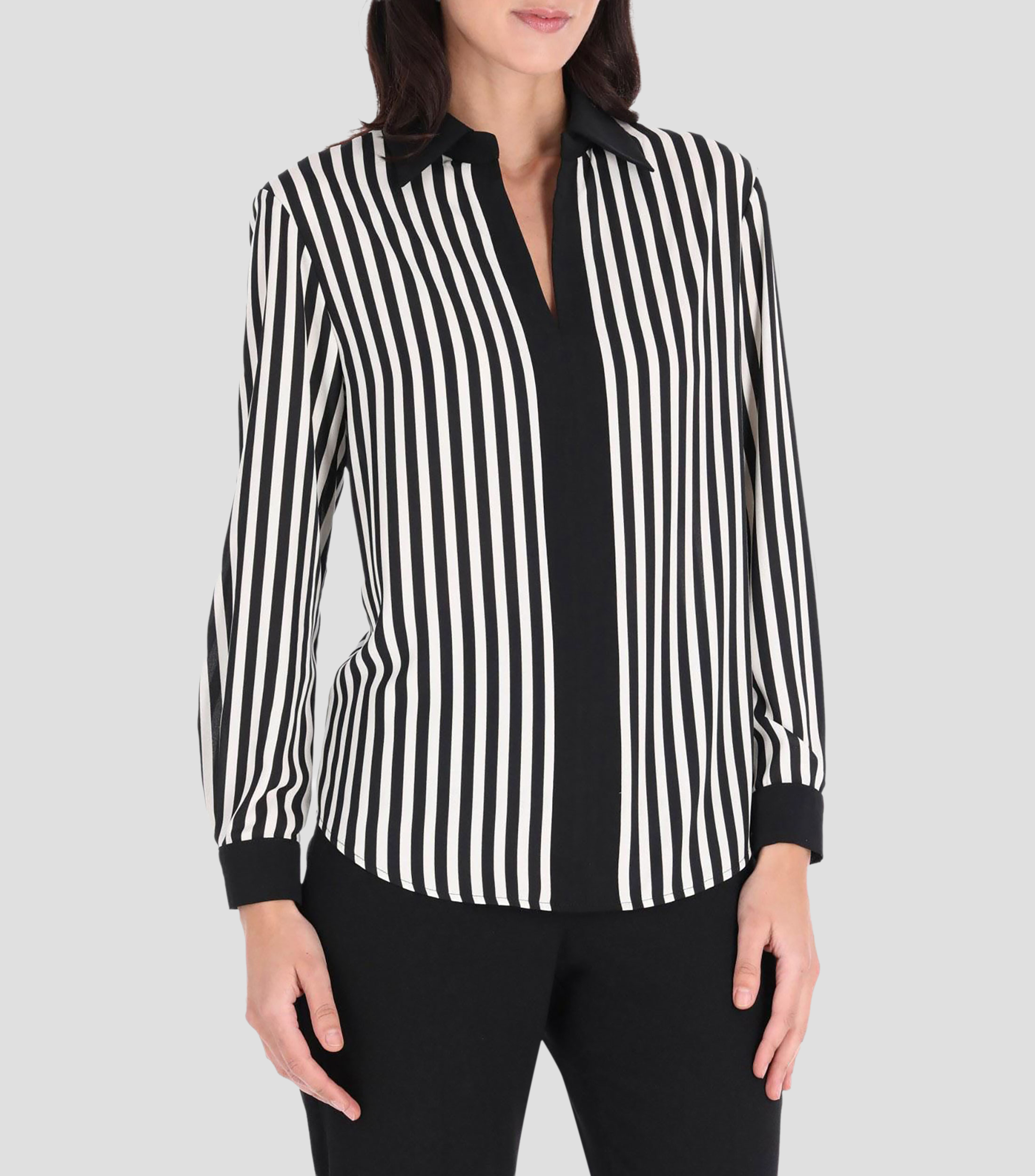 Blusa a rayas manga larga Línea Petite Mujer